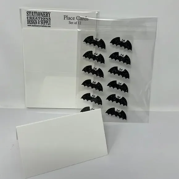 White Place Cards with Bats