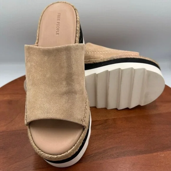 Free People Santorini Espadrille‎ Sandal Rose Gold Metallic Platform Womens 9.5