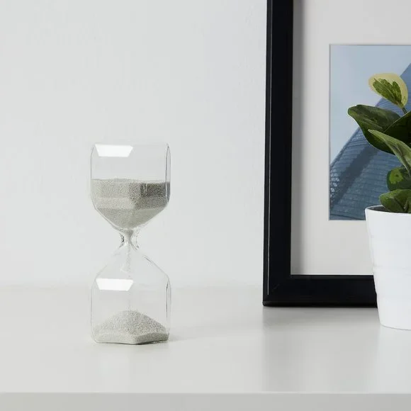 NEW - Ikea TILLSYN Decorative Hourglass, Clear Glass/White 7
