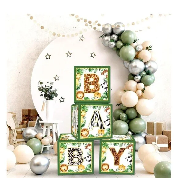 Bessmoso Jungle Baby Shower Blocks - 4‎ And Latex Balloons