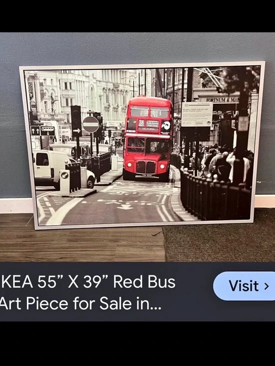 IKEA Black & White City Print with Red Bus Accent