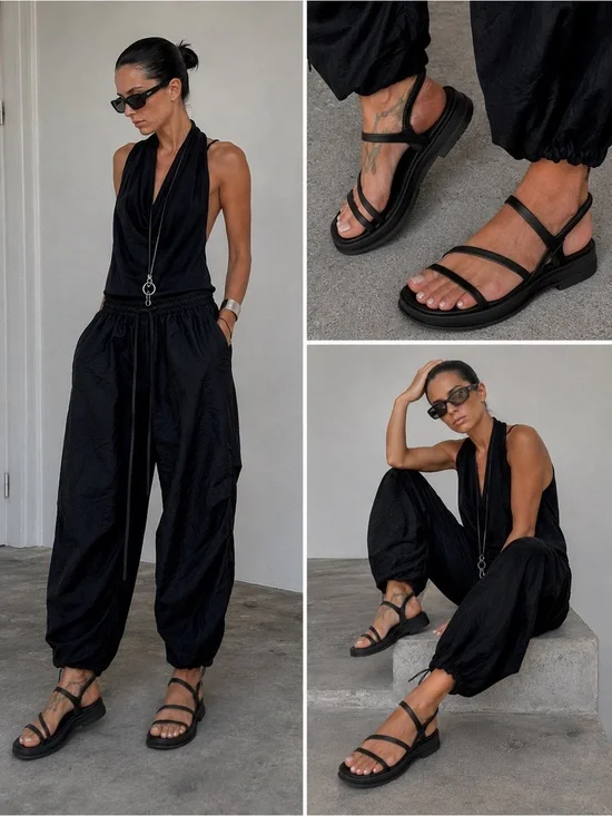 Hui Er Mei Black Strappy Platform Sandals Size 39 / US 8–8.5