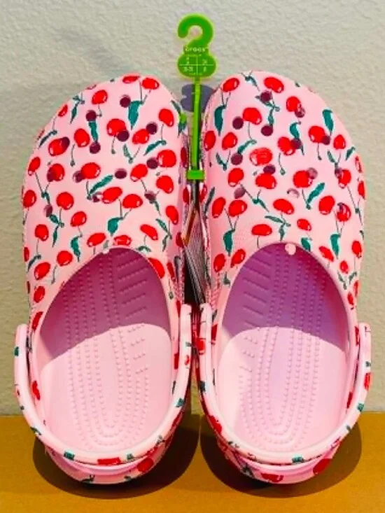 Crocs Big Kids Pink Cherry Fruits Classic Clogs - Size J6(W8) - NWT | No Offers