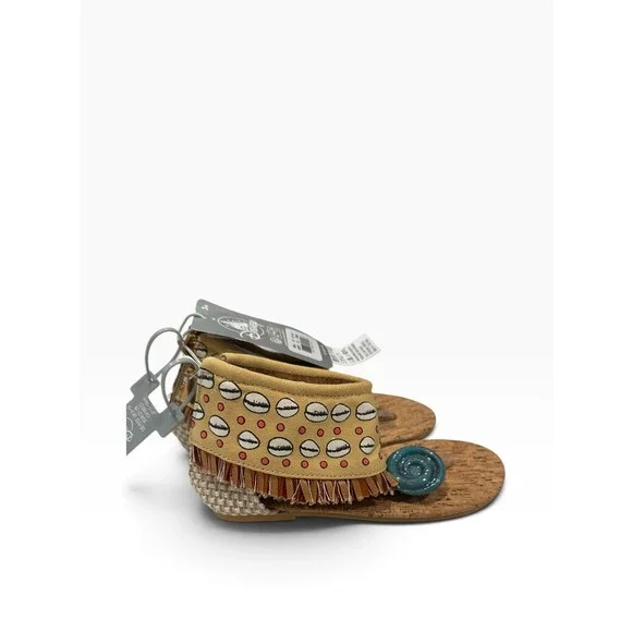 Disney Moana Kids Sandals Tan Shell Print Heart of Te Fiti Fringe US 11/12 NEW
