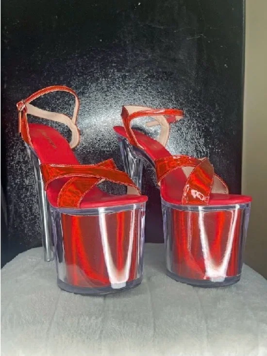 Red Platform Ankle-Strap Heels - Women's Dress Sandals