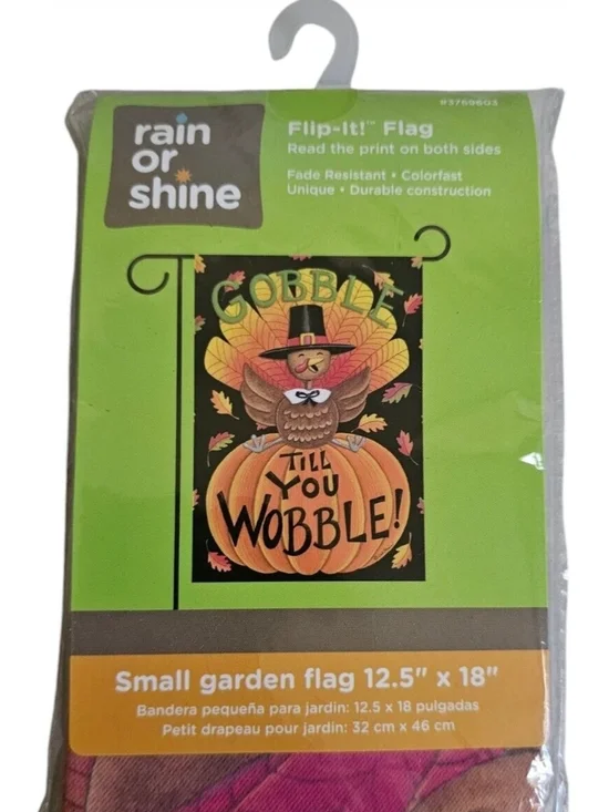 Thanksgiving 'Gobble Till You Wobble' Small Garden Flag - Orange/Black 12.5