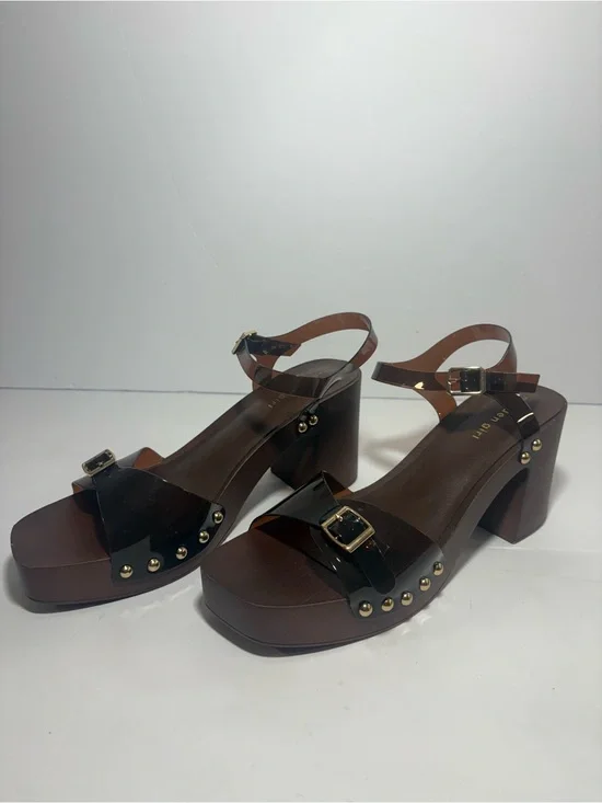 Madden Girl Brown Studded Platform Block Heel Buckle Ankle Strap Sandals