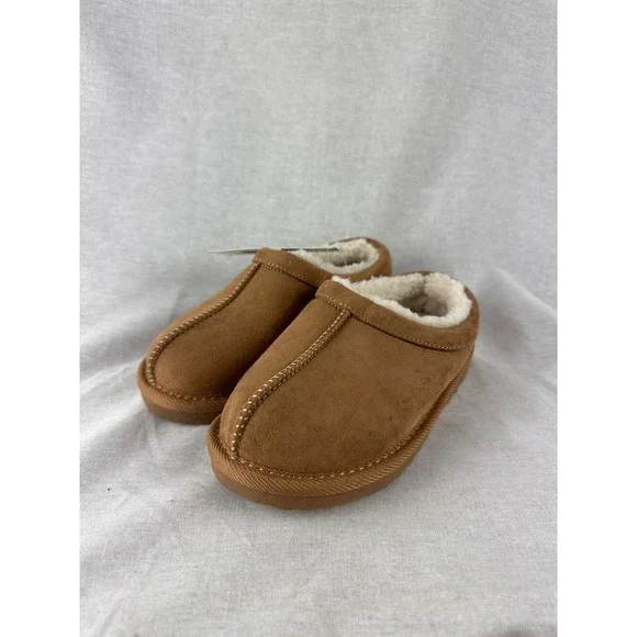 Cat & Jack Jude Brown Faux Suede Faux Fur Lined Slippers Kids Size‎ 11 NEW