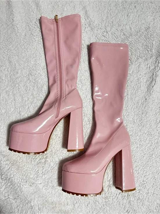 Azalea Wang Platform Knee-High Boots in Pink