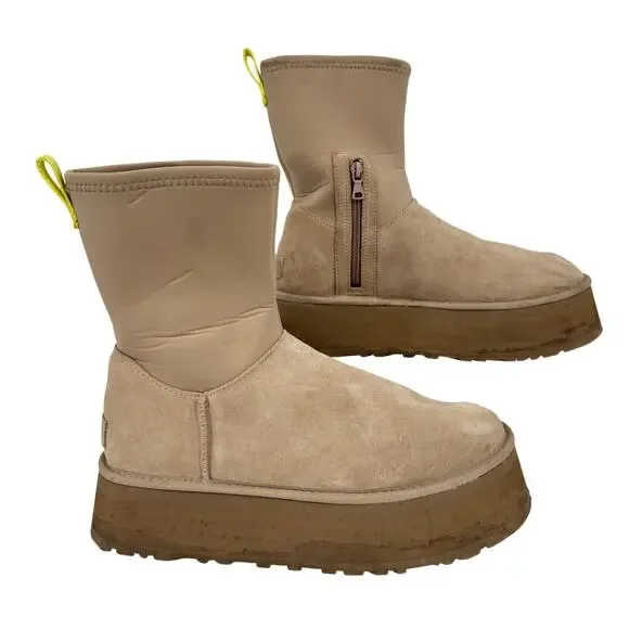 UGG Classic Dipper Platform Boots‎ Womens Size 11 Beige Suede Neoprene Pull On