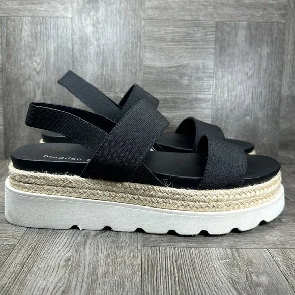 Madden Girl Marccyy Sandals Womens 9.5 Black Platform Espadrille NEW‎