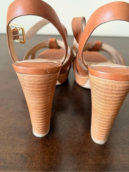 Ralph Lauren Cognac Brown Leather Platform Sandals