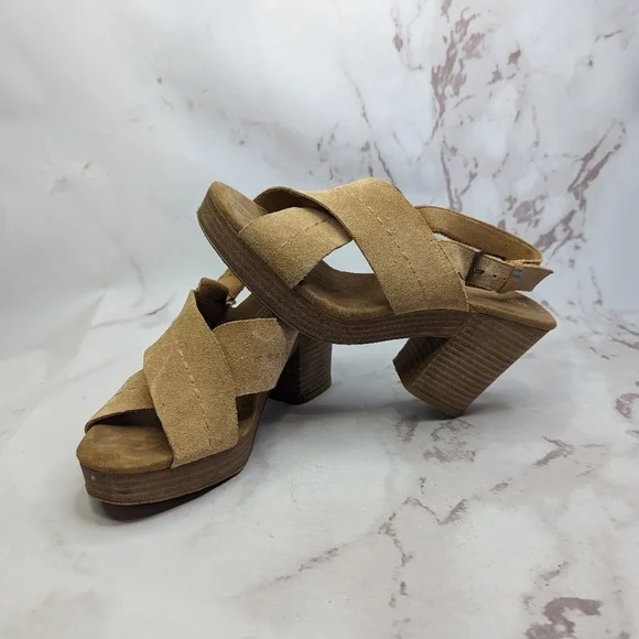 Toms Tan Suede Platform Sandals