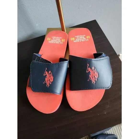 U.S. Polo Assn. Navy and Orange Adjustable Slide Sandals