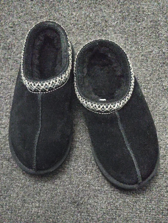Kid's Black Cozy Slip-On Slippers - Sheepskin Upper