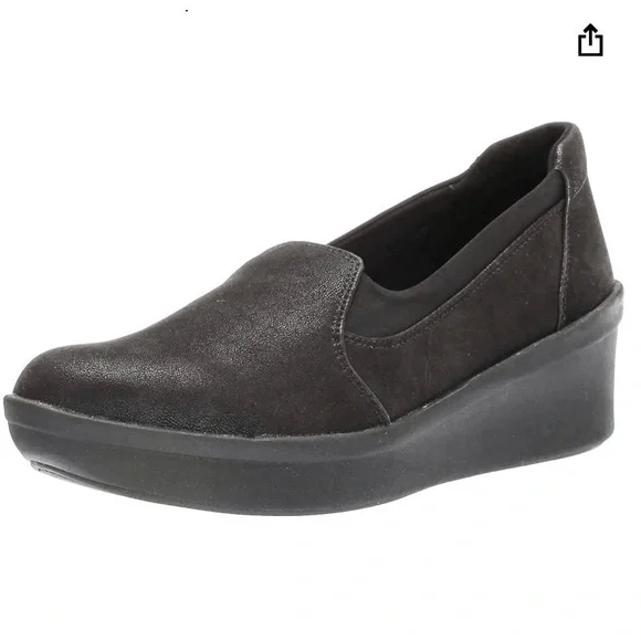 Clarks Cloudsteppers Women's Step Rose Moon Platform black leather size 8.5