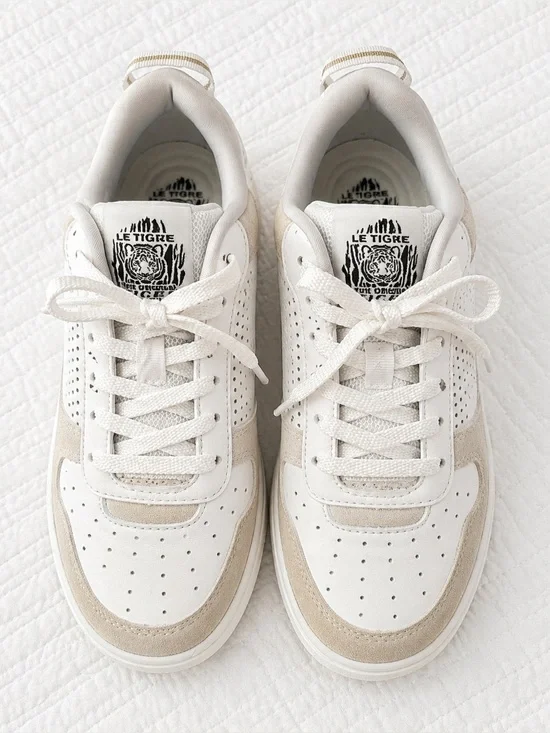 Le Tigre 1977 White Taupe Rose Gold Platform Sneakers size 7