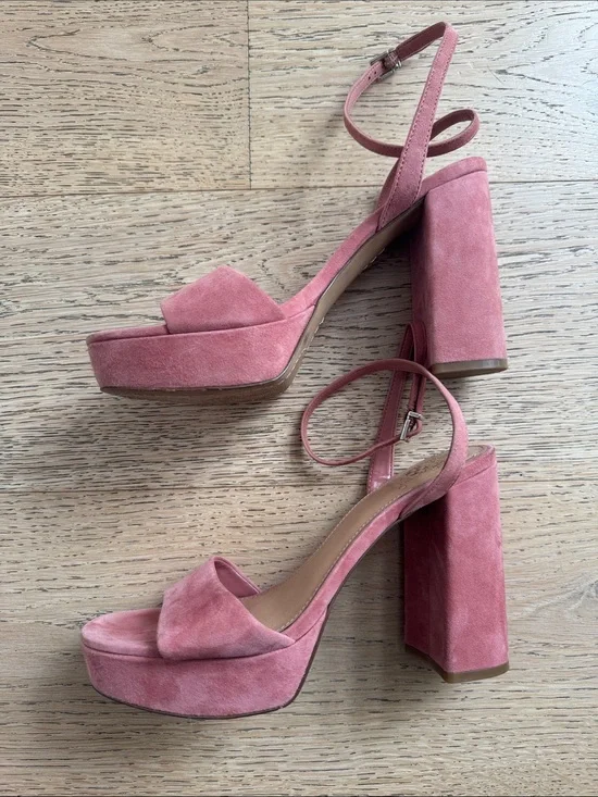 Vince Camuto Rose Pink Suede Platform Block Heel Sandals