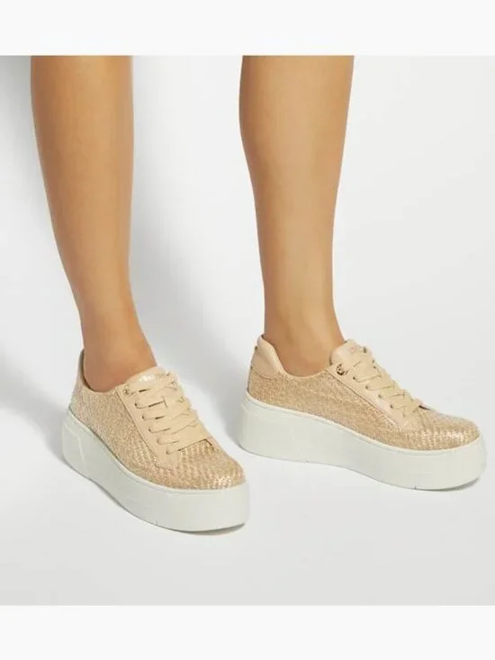 Dune London Episode Natural Beige Raffia Faux Leather Comfort sneakers, 38 (8)