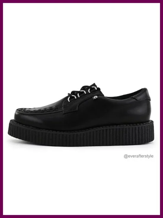 Faux Leather Chunky Platform Creeper Shoes Lace-Up