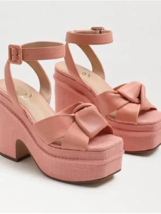 Sam Edelman Knotted Platform Ankle-Strap Sandals in Dusty Pink