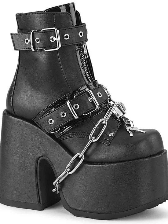 Demonia Black Platform Ankle Boots with Silver Chains