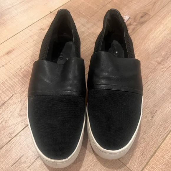 Vince Womens 8.5 Platform Slip On Shoes Mesh Leather Sneakers Black Whit…