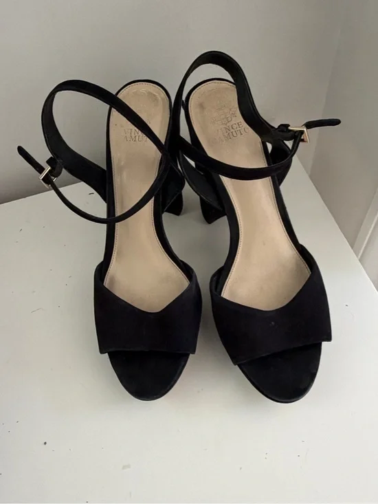 Vince Camuto Black Suede Platform Sandals w Ankle Strap & Block Heel - Size 11