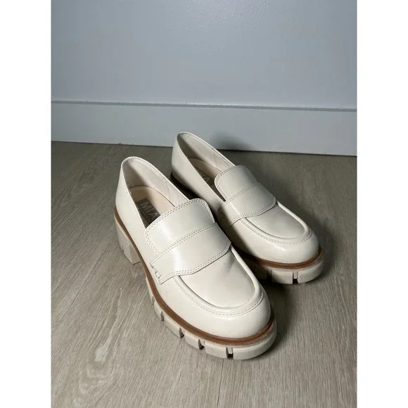 Y2K Preppy Womens Platform‎ Chunky Loafer Heels Faux Leather White 6.5