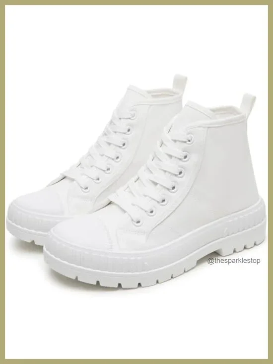 High Top Platform Sneakers Canvas Shoes Women's Breathable Non-Slip Lace-Up