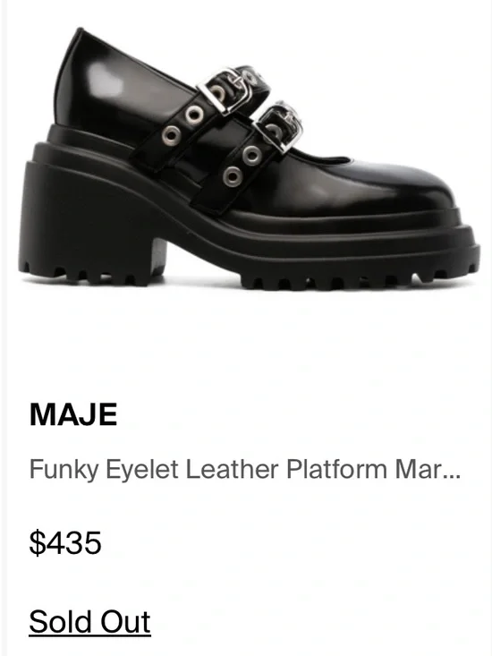 NWOB Maje Black Leather Platform Mary Jane “Babies” with Silver Eyelets