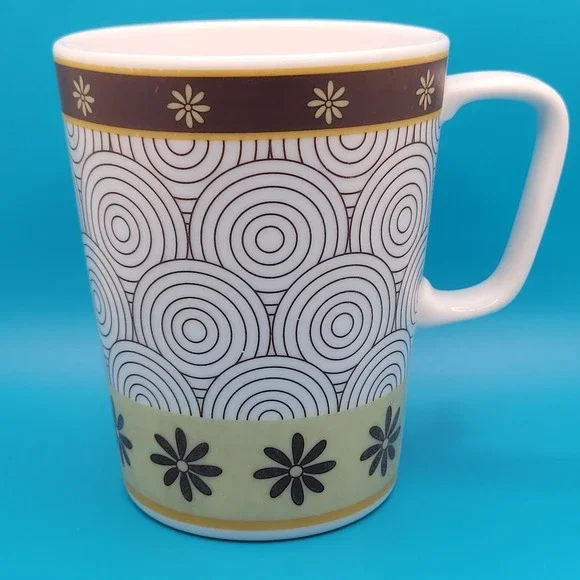 IKEA Retro Swirl Floral Ceramic Coffee Mug 12 oz Scandinavian Y2K‎