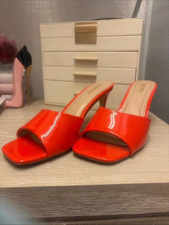 Women’s Orange Patent Slide Heel Mules