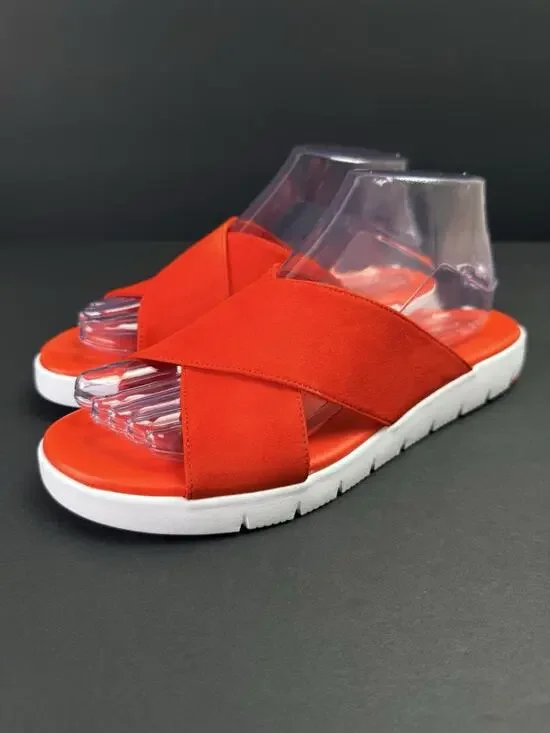 Cole Haan ZEROGRAND Criss Cross Slide Sandals Red Crimson Suede Women’s 8B