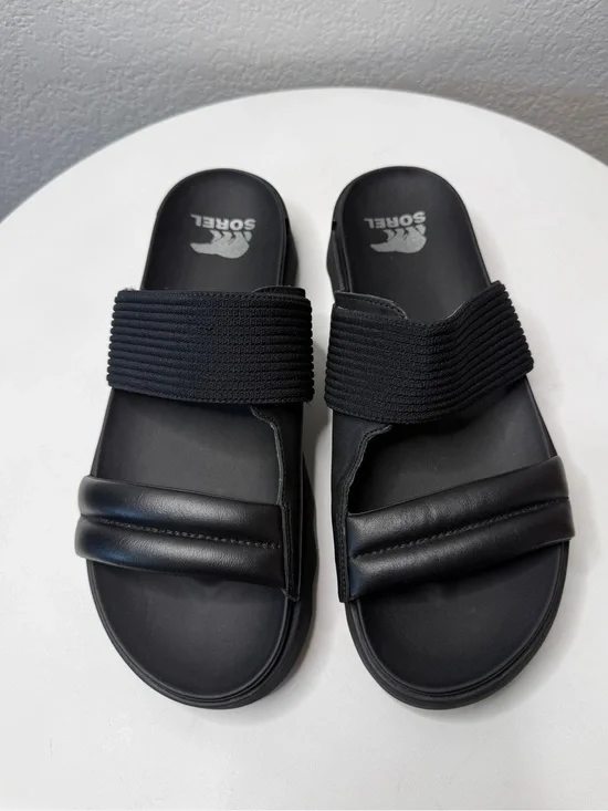 Sorel Viibe Black Dual-Strap Slide Sandals Size 12