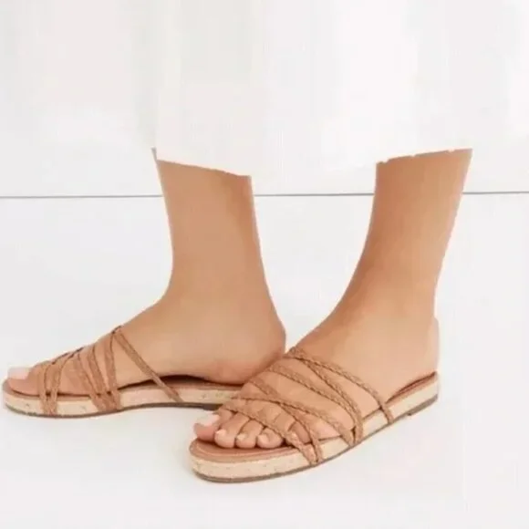 MADEWELL Strappy Espadrille Sandals in Braided Leather Amber Brown 5 NEW