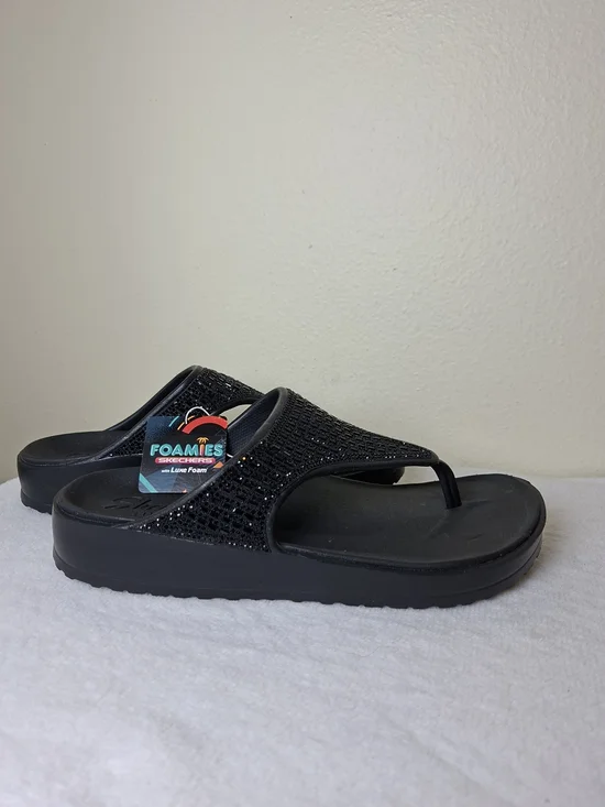 Skechers Black Foamies Sparkle Thong Sandals