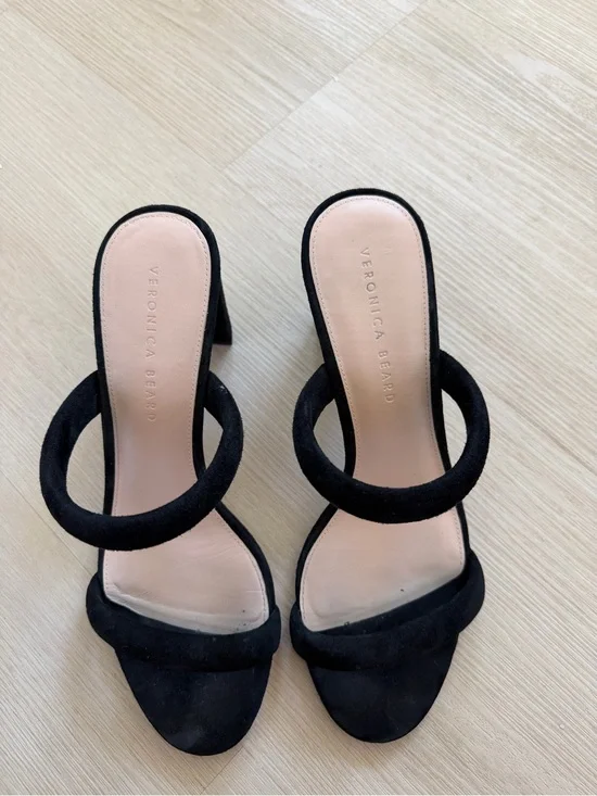 Veronica Beard Black Suede Double-Strap Heeled Sandals Slides Size 10M