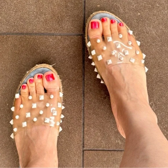 White studded espadrilles sandals