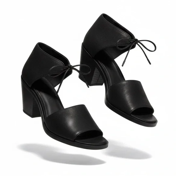 Eileen Fisher Ann Black Suede Tumbled Nubuck Ankle Tie Sandals Sz 7.5 Block Heel