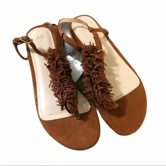 H&M Brown‎ Top Fringe Sandals 37 NWT