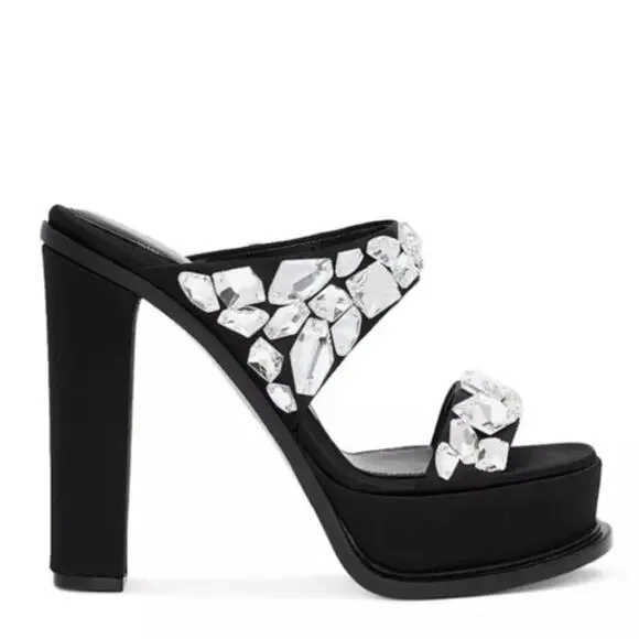 Alexander McQueen Platform Sandal Block Heel Rhinestone Party Evening Formal 8.5