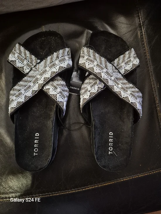 Torrid Black Beaded Crisscross Slide Sandals