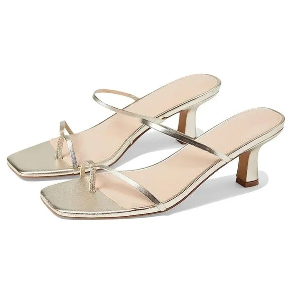 FARYL by Farylrobin Aria Women's US 13 Gold Leather Kitten Heel Sandal GAL1668
