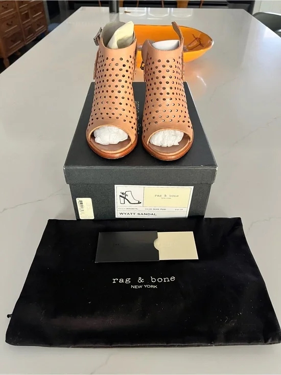 rag & bone Perforated Peep-Toe Sandal in Cognac