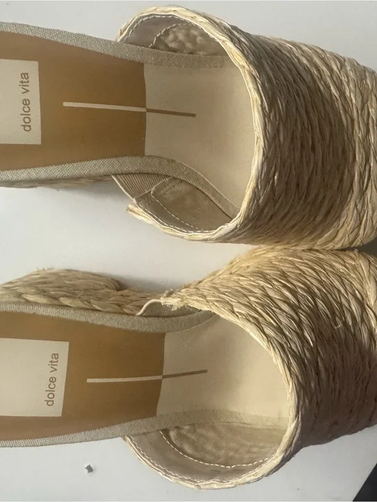 Dolce Vita Natural Woven Slide Sandals in Beige