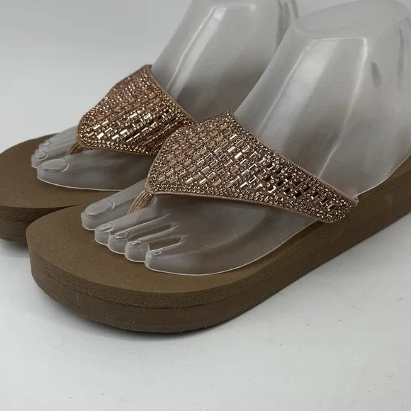 Women Sz 9 UK6 Eu39Skechers VinyasaStone Candy Thong Sandals Rose GoldRhinestone
