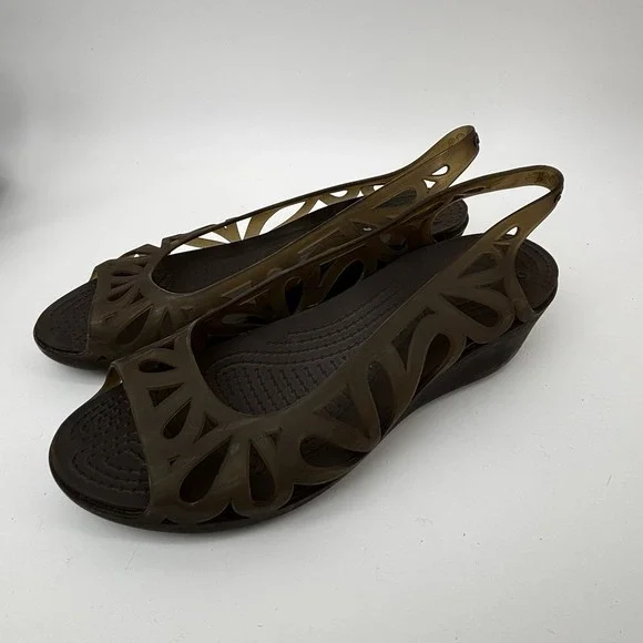 Women's CROCS Adrina III Mini Wedge Jelly Sandals Brown Size 9