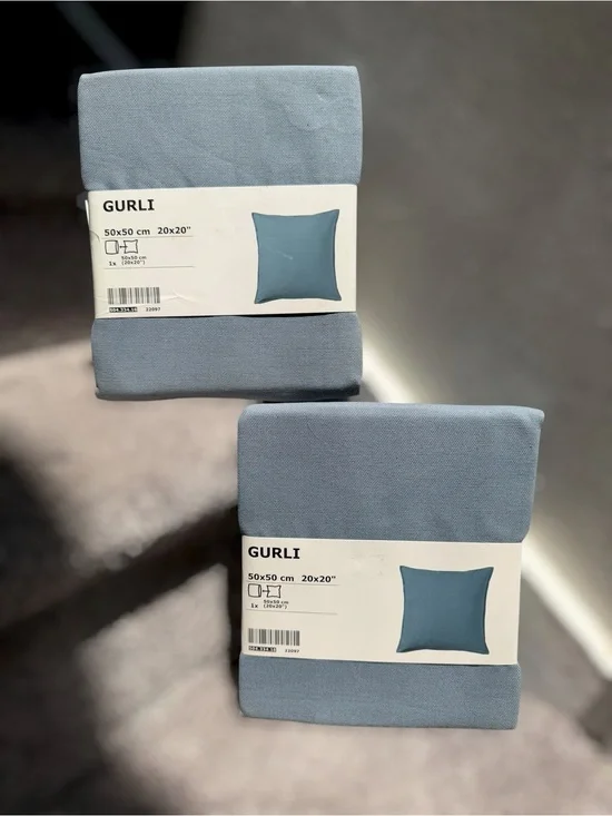 IKEA GURLI Set of 2 Throw Pillow Covers‎ 20x20 Blue Gray Cotton Cushion Covers