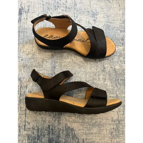Easy Spirit Black Kaylynn Adjustable Ankle Top Strap Wedge Sandals 6.5 Wide